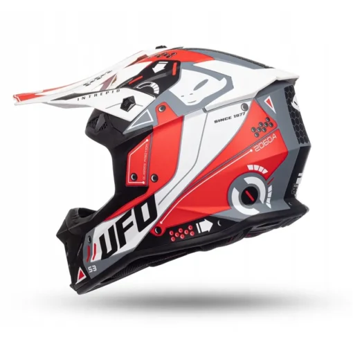 Casca motocross/enduro Ufo Intrepid, rosu/alb mat