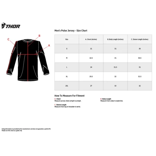 tabel marimi barbati pulse jersey thor