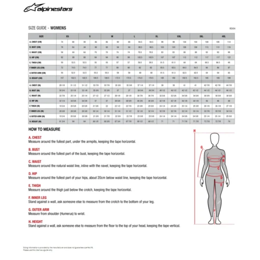 tabel femei alpinestars