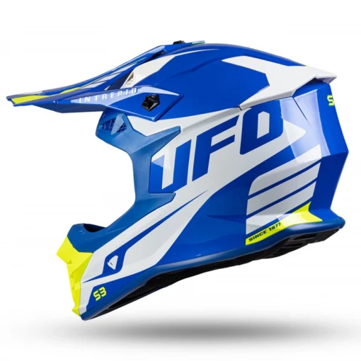Casca motocros/enduro UFO Intrepid alb - albastru - galben neon - mtmoto