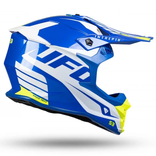 Casca motocros enduro UFO Intrepid alb - albastru - galben neon