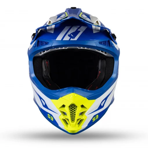 Casca motocros/enduro UFO Intrepid alb - albastru - galben neon - mtmoto