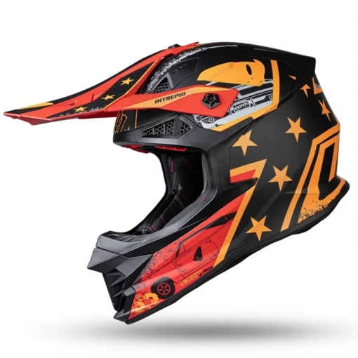 Casca motocross enduro Ufo Intrepid, negru - portocaliu - rosu