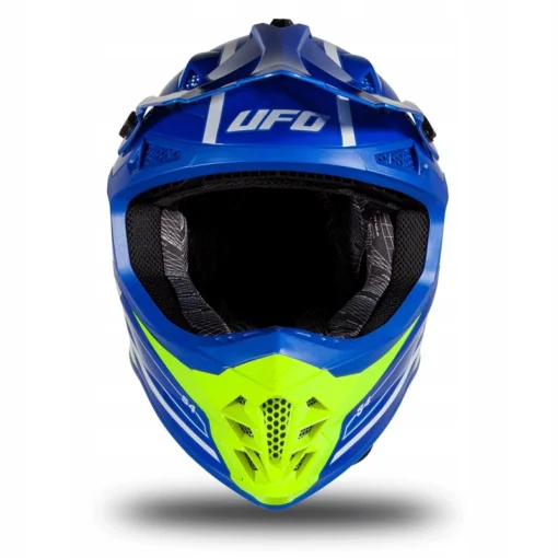 Casca motocross enduro Ufo Plast Intrepid, albastru - verde-fluo