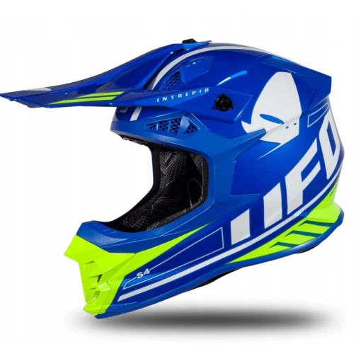 Casca motocross enduro Ufo Plast Intrepid, albastru - verde-fluo