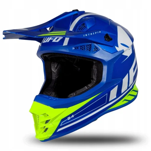 Casca motocross enduro Ufo Plast Intrepid, albastru - verde-fluo