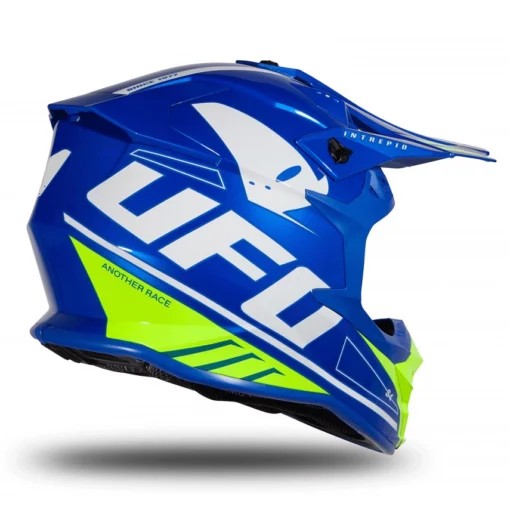 Casca motocross enduro Ufo Plast Intrepid, albastru - verde-fluo